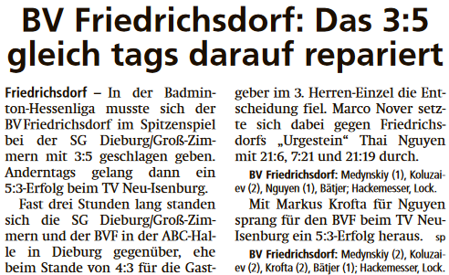 Das 3:5 gleich tags darauf repariert
